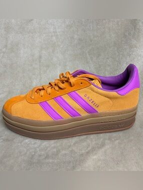 adidas Gazelle Women's Orange Suede Sneakers with Purple Accents 8.5
